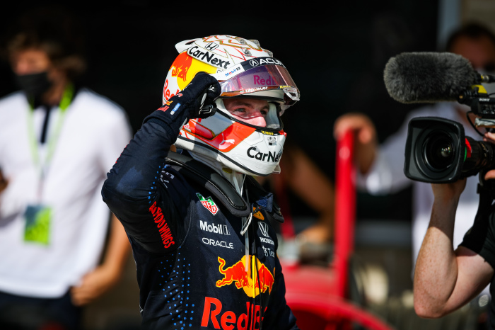 Max Verstappen celebrates winning the Austin Grand Prix, Oct 2021