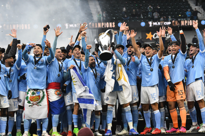 New York City FC celebrate their MLS Cup final win against Portland Timbers