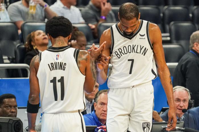 Kyrie Irving and Kevin Durant at the Brooklyn Nets