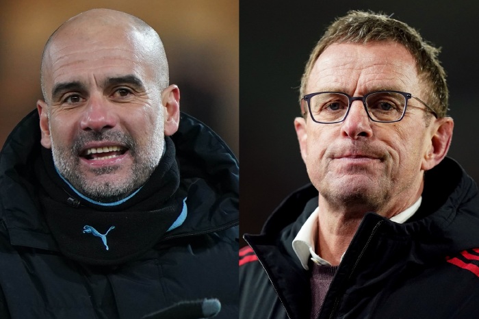 Man City manager Pep Guardiola and Man United interim boss Ralf Rangnick