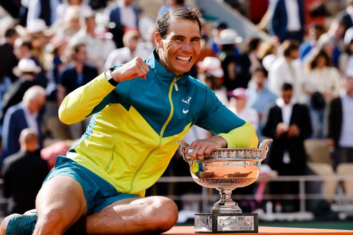 Rafael Nadal with the French Open trophy