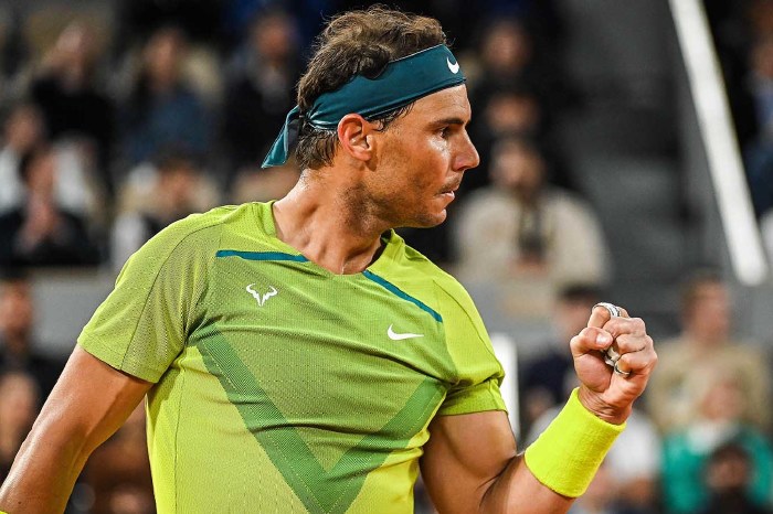 Rafael Nadal celebrates at Roland Garros