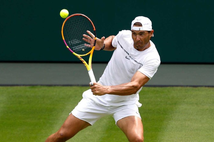 Rafael Nadal practicing at Wimbledon