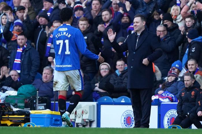 Rangers manager Michael Beale applauds Malik Tillman off the pitch