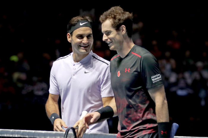 Roger Federer and Andy Murray share a laugh