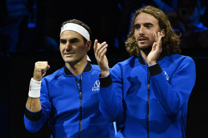 Roger Federer and Stefanos Tsitsipas at the 2022 Laver Cup