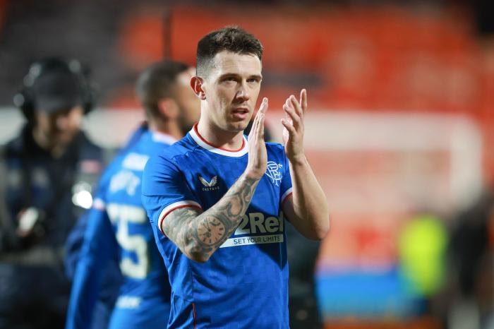 Ryan Jack of Rangers applauds the fans at the end of the match