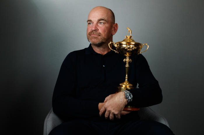 Thomas Bjorn with the Ryder Cup trophy