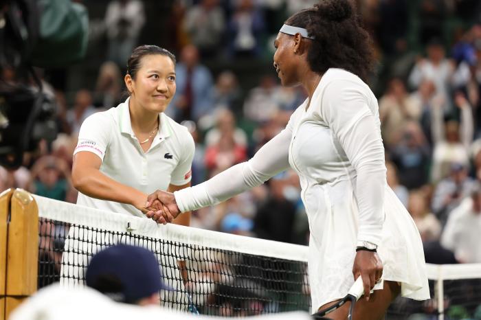 Harmony Tan shakes hands with Serena Williams