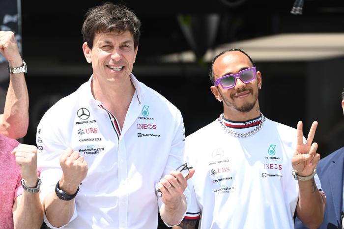 Mercedes boss Toto Wolff with driver Lewis Hamilton