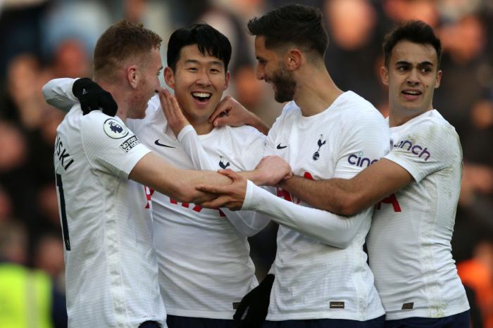 Tottenham Hotspur forward, Heung-Min Son, celebrates with teammates