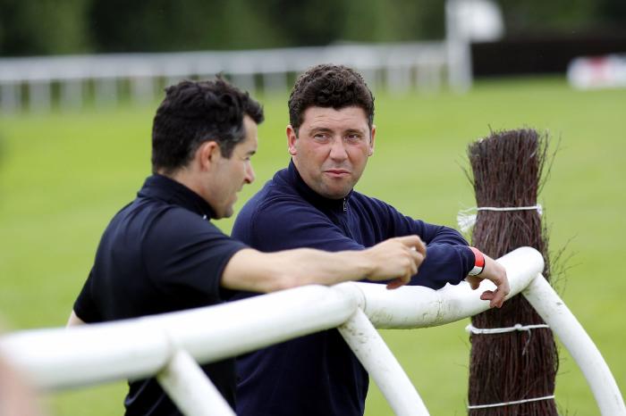 Trainer Olly Murphy (right) with jockey Aidan Coleman at Uttoxeter Racecourse