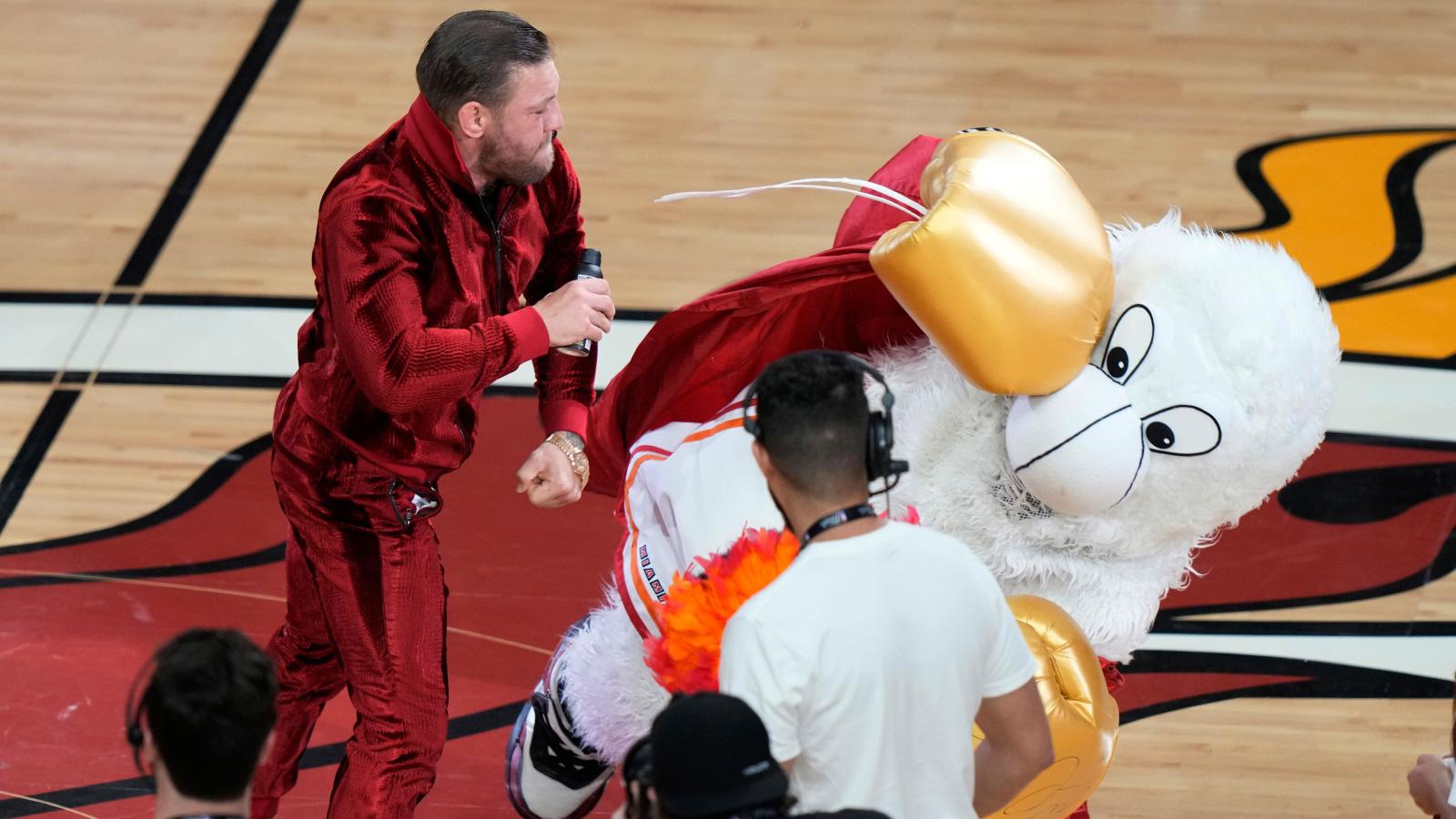WATCH: Miami Heat mascot attends hospital after being floored by Conor McGregor