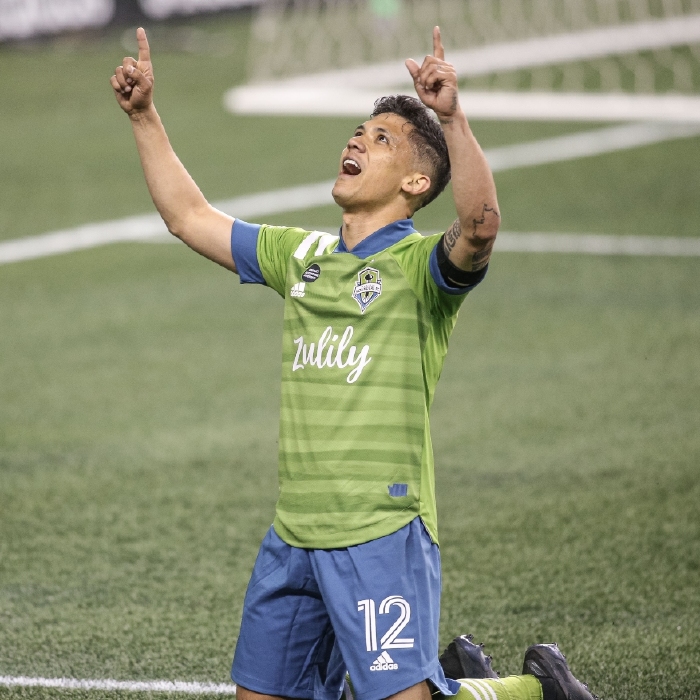 Fredy Montero celebrates his goal in Seattle Sounders' MLS opener