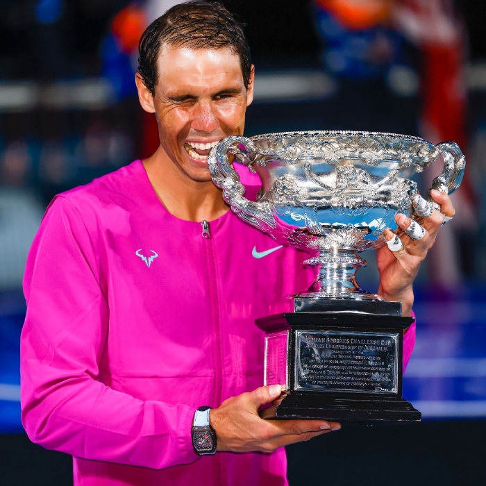 Rafael Nadal celebrates his memorable 2020 Australian Open win