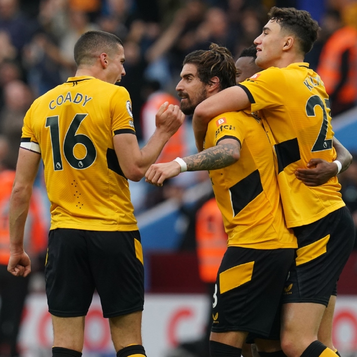 Wolves celebrate their come-from-behind-win over Aston Villa